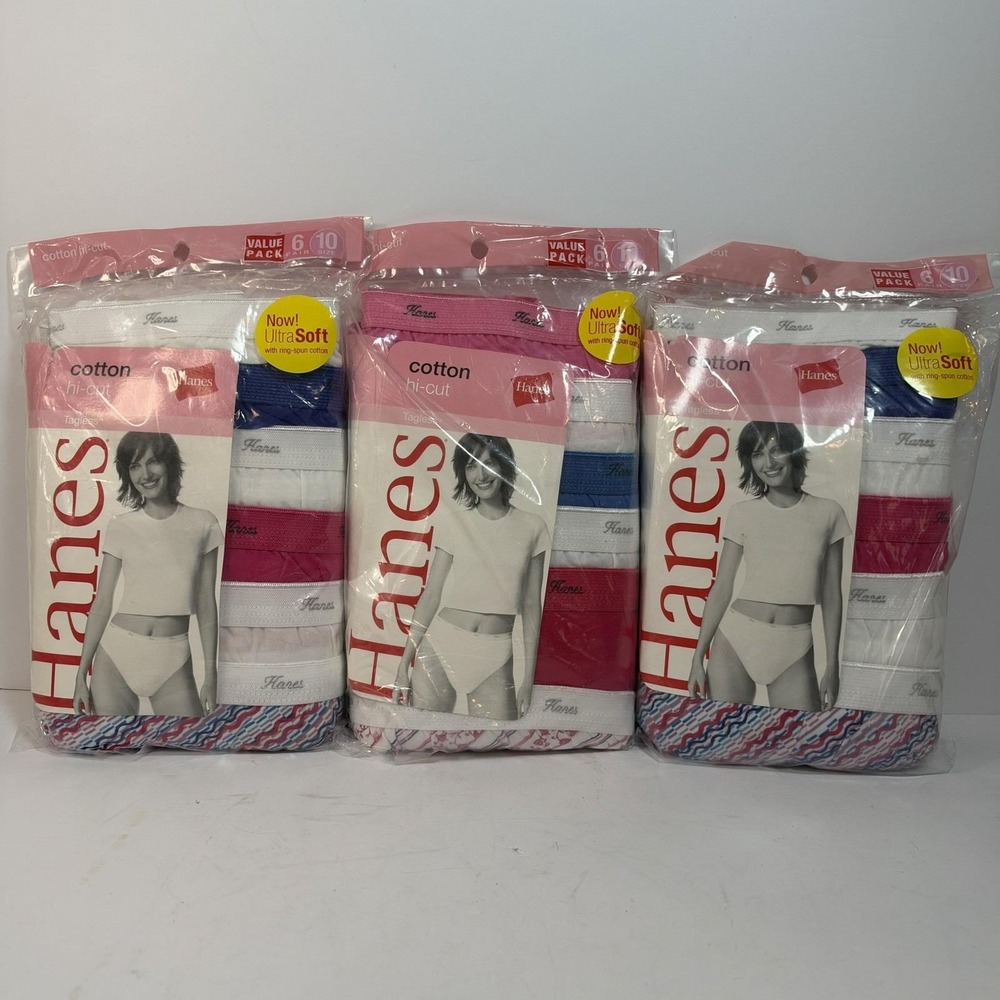 Lot Of 18 NOS 2005 Hanes Hi Cut Cotton Underwear Womens Size 10 Multi NEW VTG